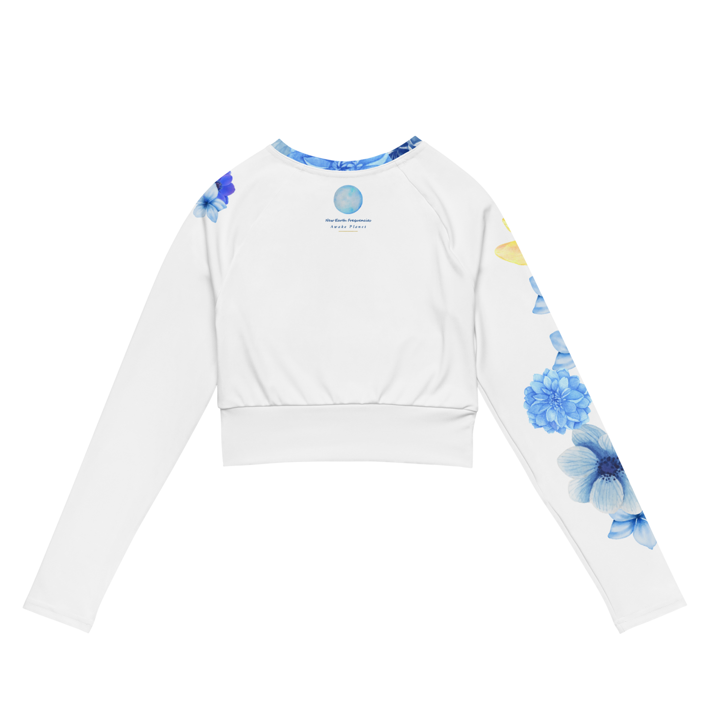 Blue Flowers Zodiac - Long Sleeve Recycled Crop Top For Women