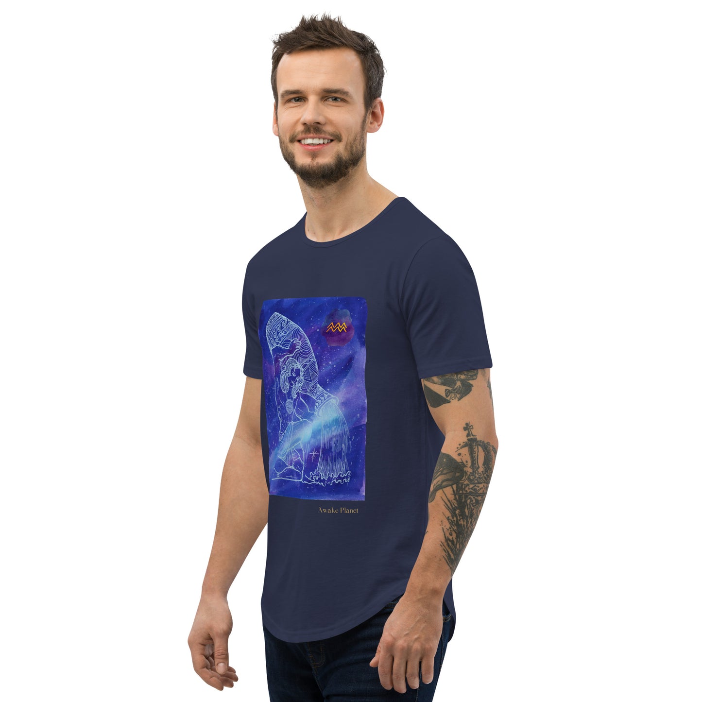 Aquarius Blue - Curved Hem Men's T-Shirt